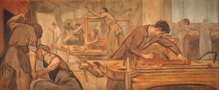 Panneau peint de Victor Prouvé représentant l'art du mobilier